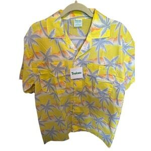 Vintage 1980's Tropicana Men Hawaiian Yellow Palm Tree Sunset Print Large L